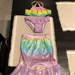 Mermaid bikini swimsuit with skirt cover-up bottom